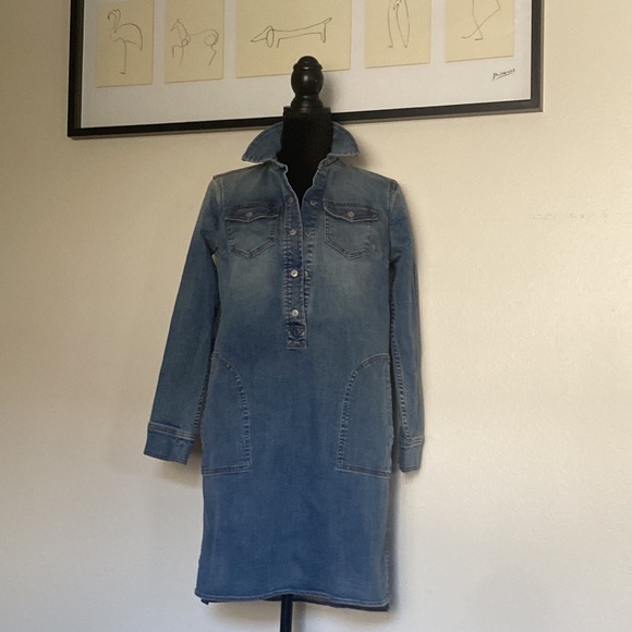 Lands' End Women's Petite Long Sleeve Denim Shirt Dress - Picture 9 of 12